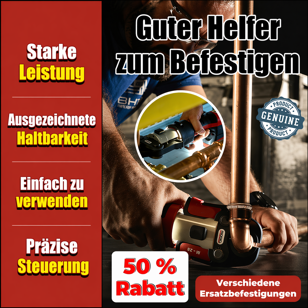 RIDGID RP 241 Kompakt-Presswerkzeug Set 57373 – Akku-Pressmaschine mit 1/2″ ProPress-Pressbacke