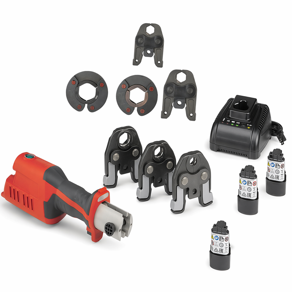 Kompaktes Akku-Presswerkzeug-Set mit 1/2″ Pressbacke – Professionelle Rohrpressmaschine für Sanitär & Installation