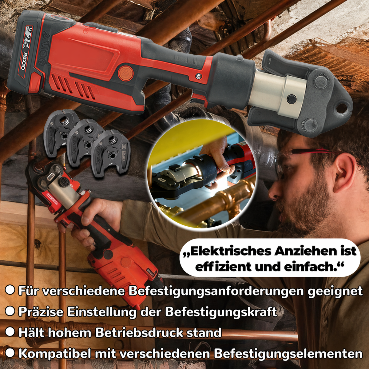 RIDGID RP 241 Kompakt-Presswerkzeug Set 57373 – Akku-Pressmaschine mit 1/2″ ProPress-Pressbacke