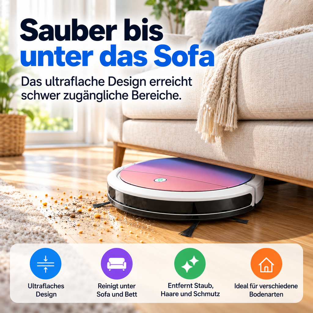 3-in-1 Saugroboter mit flachem Design – Für Haare, Staub und Krümel