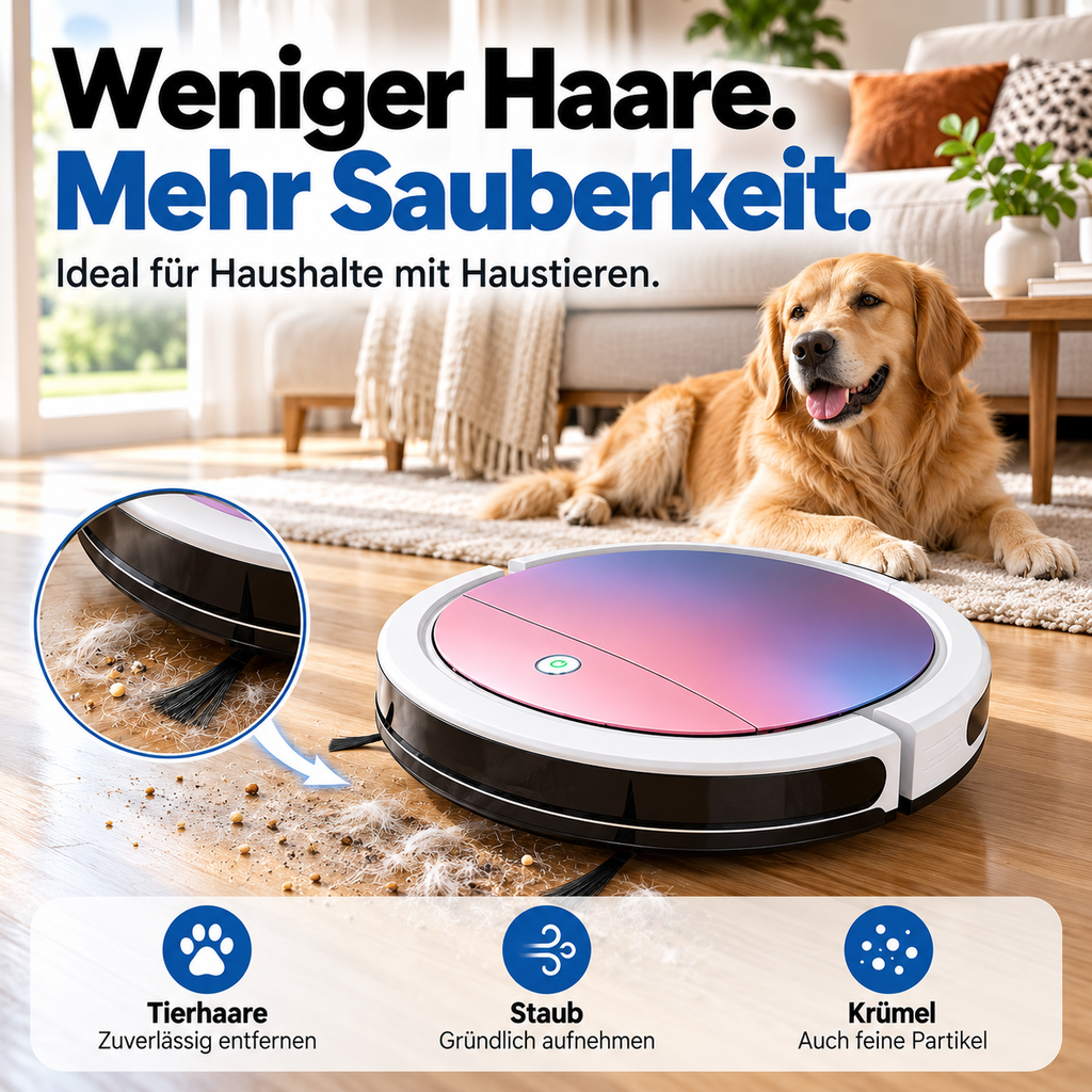 3-in-1 Saugroboter mit flachem Design – Für Haare, Staub und Krümel