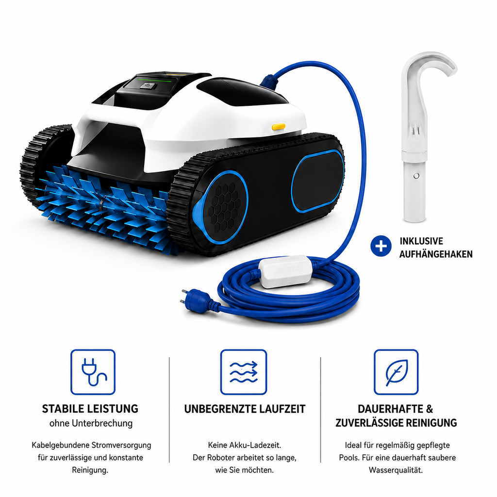 Kabelloser Poolroboter mit smarter Navigation für Boden-, Wand- und Wasserlinienreinigung