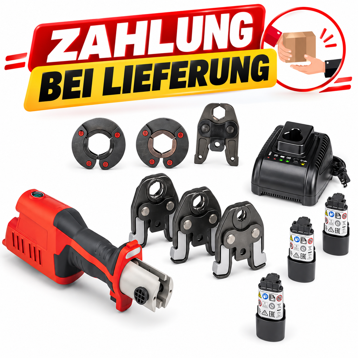 Kompaktes Akku-Presswerkzeug-Set mit 1/2″ Pressbacke – Professionelle Rohrpressmaschine für Sanitär & Installation