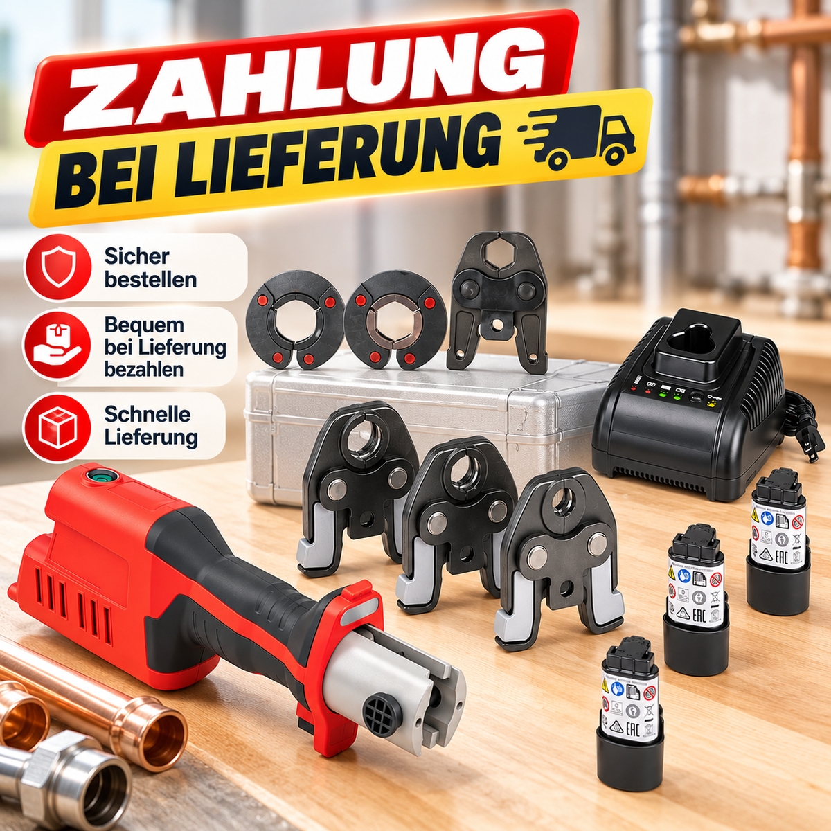 RIDGID RP 241 Kompakt-Presswerkzeug Set 57373 – Akku-Pressmaschine mit 1/2″ ProPress-Pressbacke