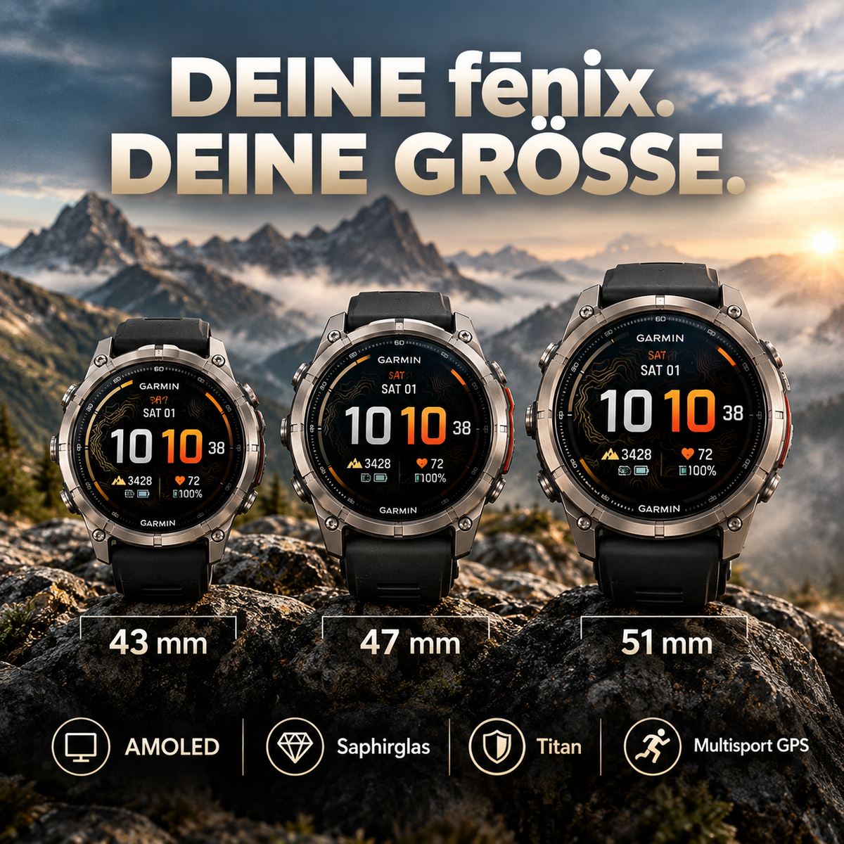Garmin fēnix 9 Pro AMOLED GPS-Smartwatch mit Saphirglas & Titangehäuse