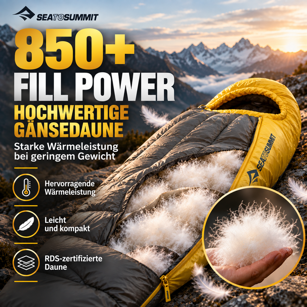 Sea to Summit Spark Ultraleicht Daunenschlafsack – 850+ Gänsedaune für Trekking & Backpacking