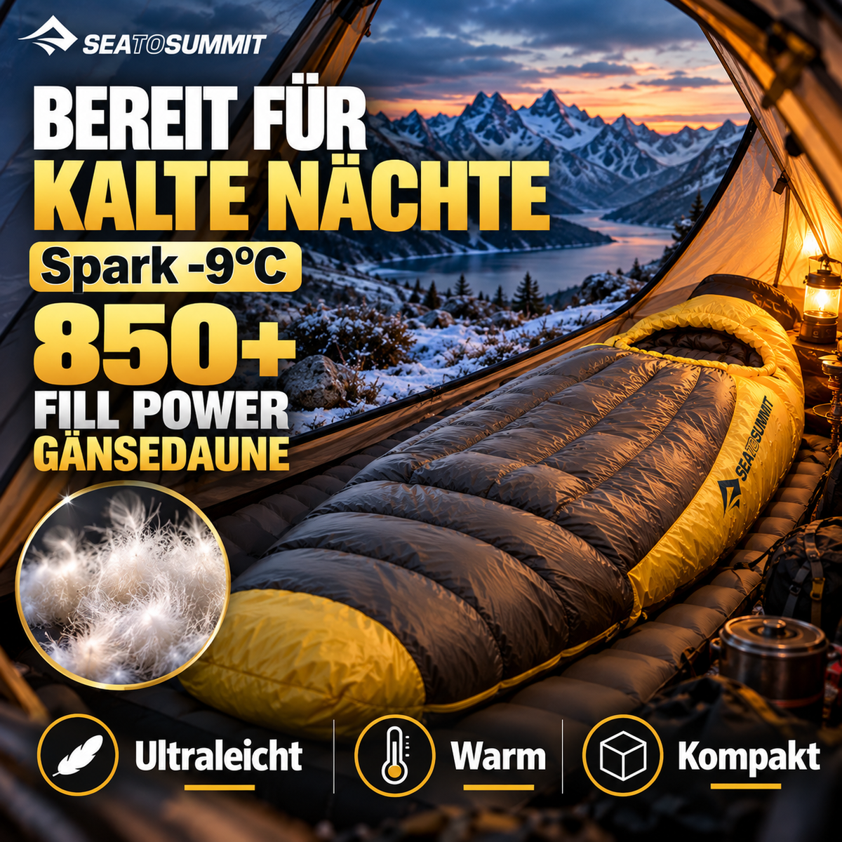 Sea to Summit Spark Ultraleicht Daunenschlafsack – 850+ Gänsedaune für Trekking & Backpacking