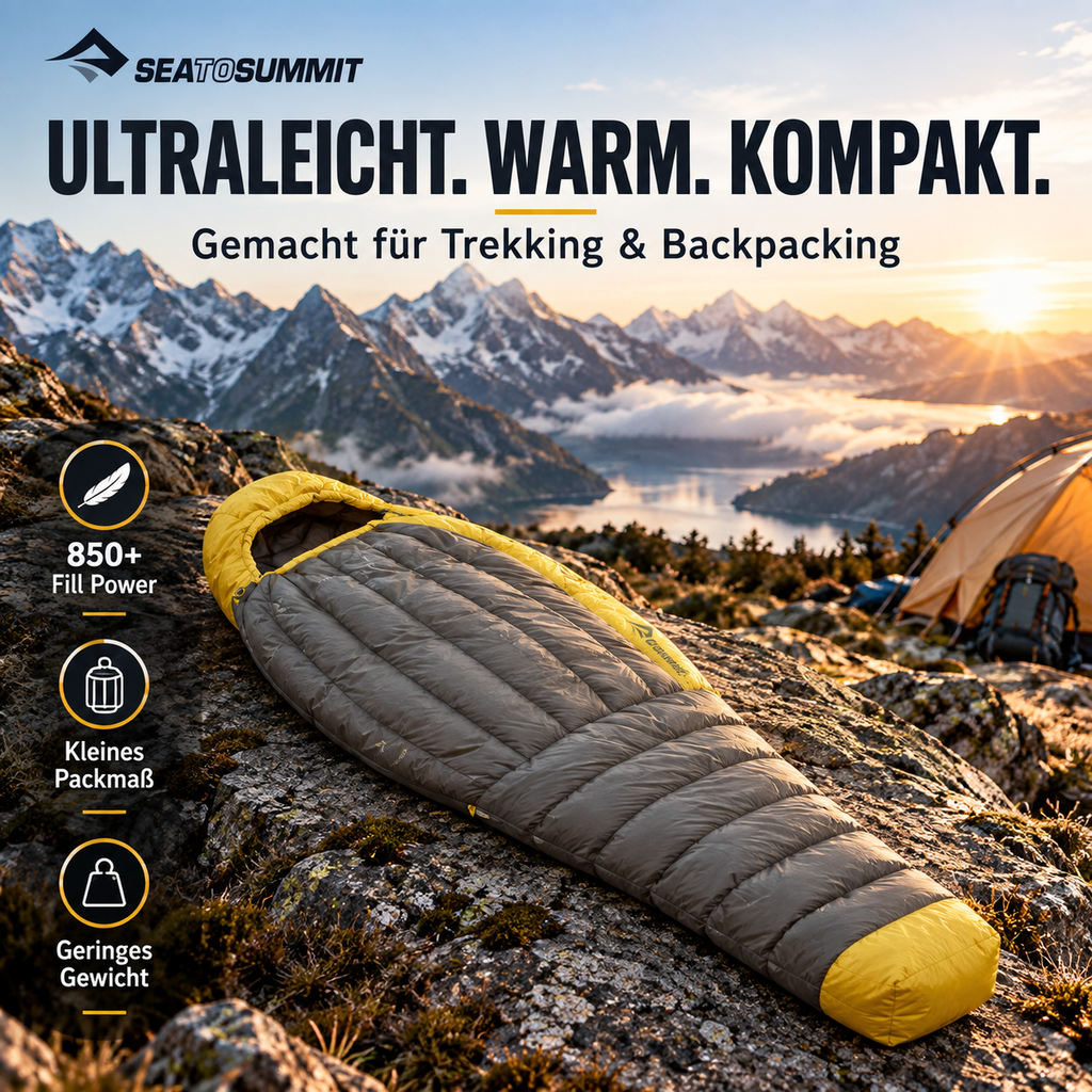 Sea to Summit Spark Ultraleicht Daunenschlafsack – 850+ Gänsedaune für Trekking & Backpacking