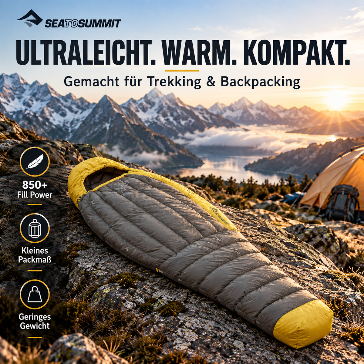 Sea to Summit Spark Ultraleicht Daunenschlafsack – 850+ Gänsedaune für Trekking & Backpacking