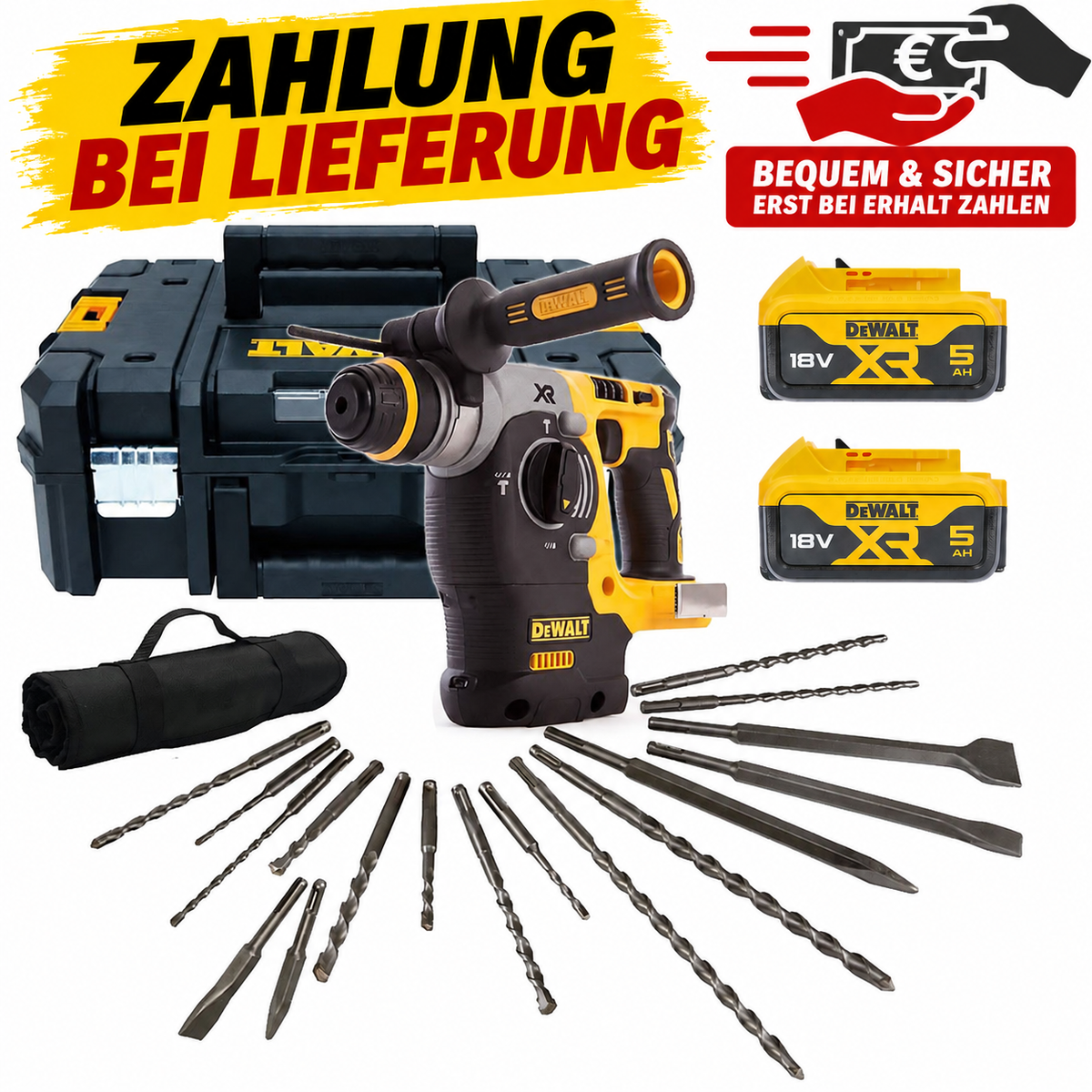 DeWalt DCH273P2T-QW Akku-Bohrhammer 18V XR SDS-Plus Brushless – Kabelloser Bohrhammer mit TSTAK Koffer